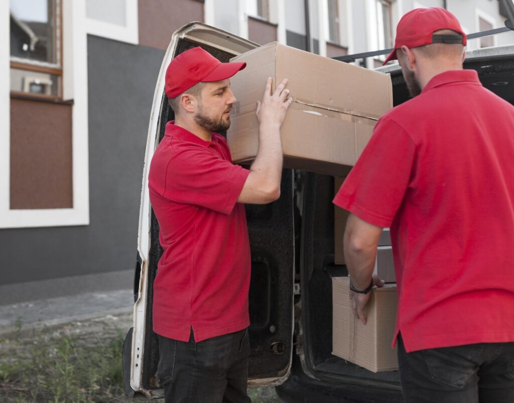 Pracownicy firmy z Piły wnoszą meble podczas kompleksowej przeprowadzki mieszkania